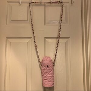 Pink Quilted Crossbody Water Bottle Holder Bag